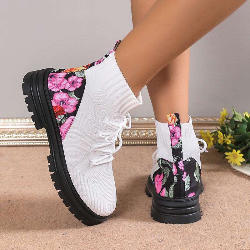 Floral Women Autumn Winter Ankle Boots