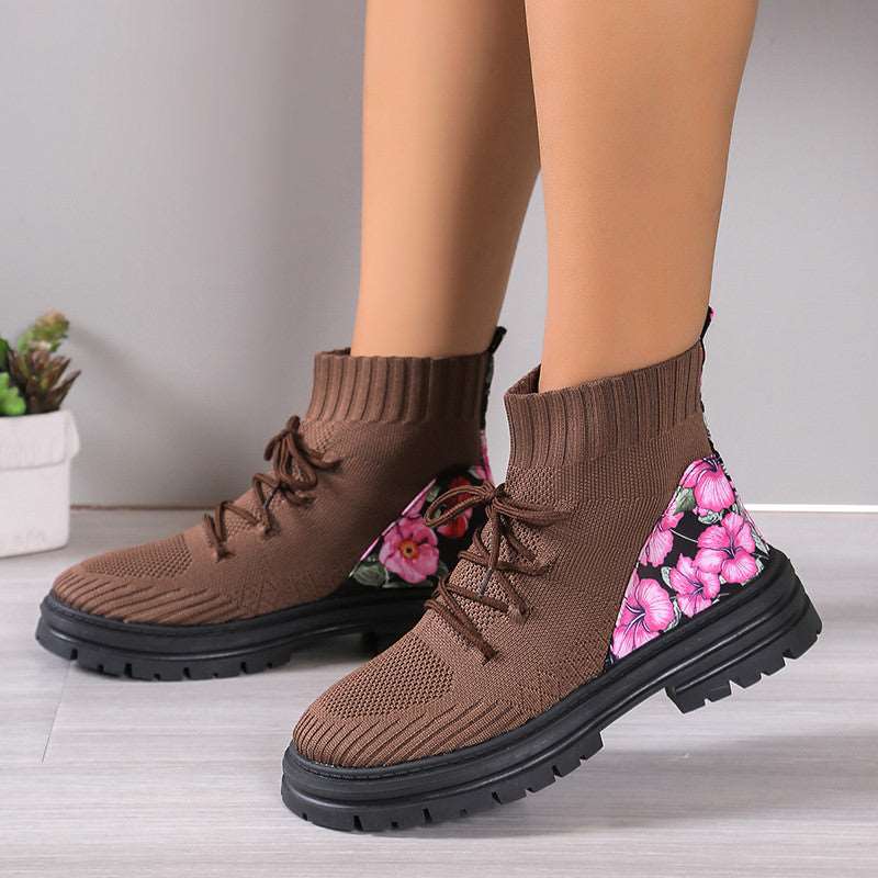 Floral Women Autumn Winter Ankle Boots