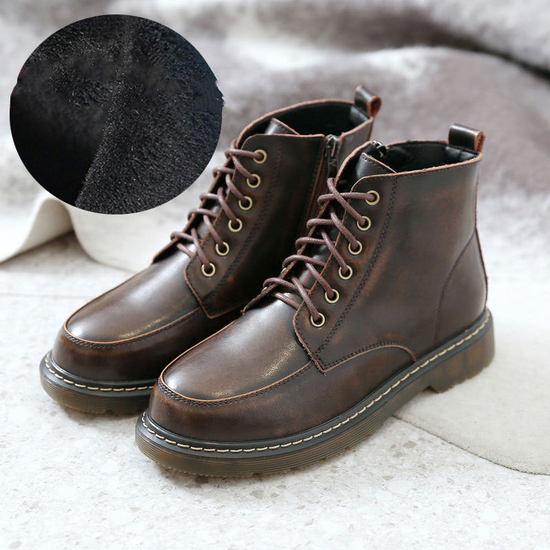 Student Ankle Boots High-top Leather