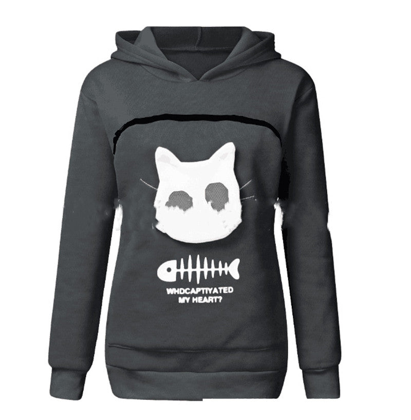 Women Hoodie Sweatshirt With Cat Pet Pocket