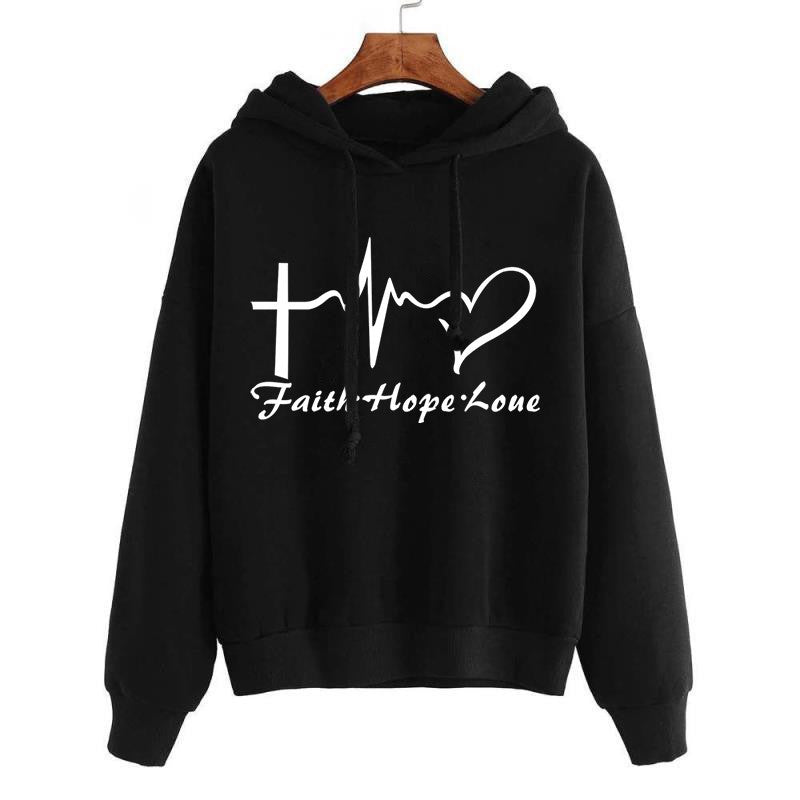 Heart Print Hoodie Sweatshirt Pullover