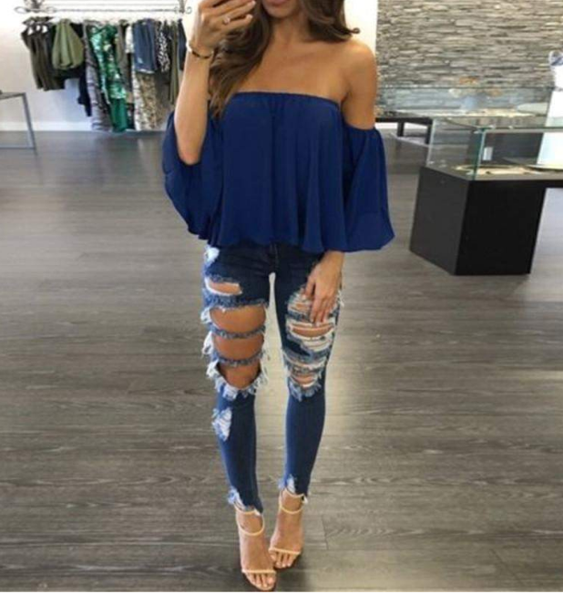 sexy top strapless loose T-shirt