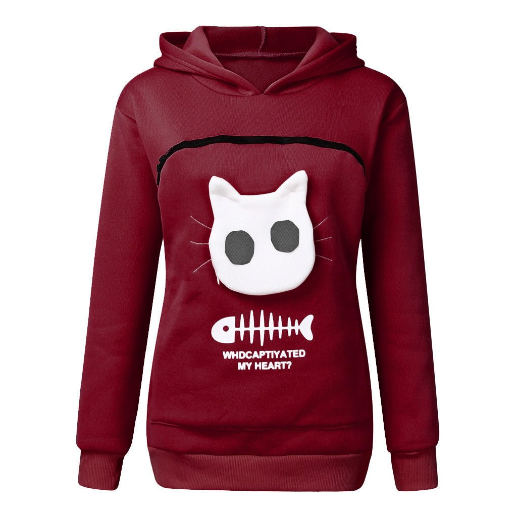 Women Hoodie Sweatshirt With Cat Pet Pocket