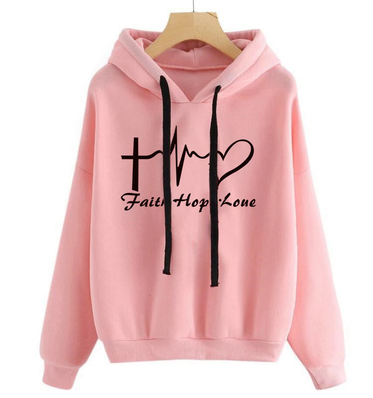 Heart Print Hoodie Sweatshirt Pullover