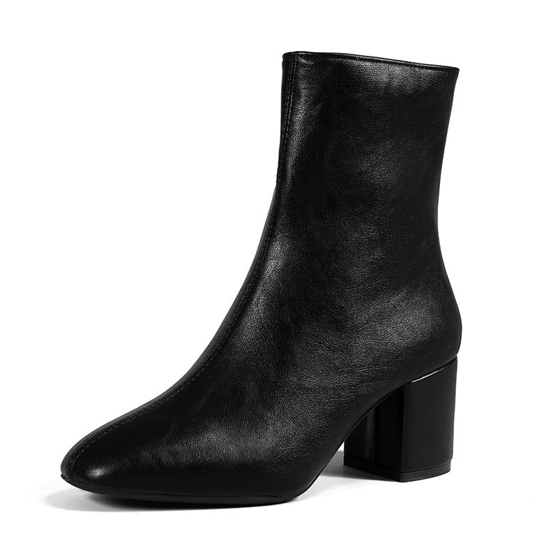 Chunky Heel Pointed boots Zipper