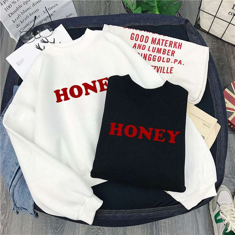 Honey Print Hoodies Winter Women