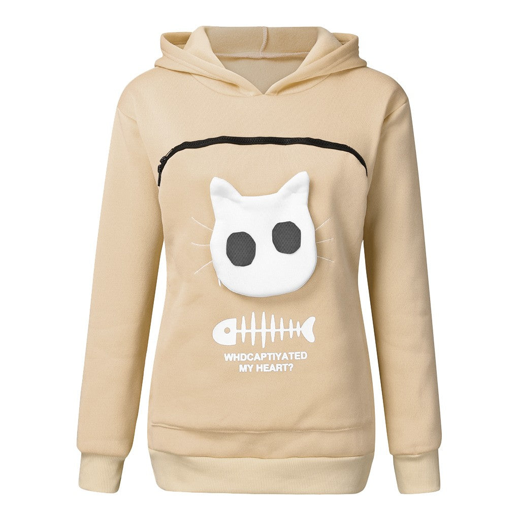 Women Hoodie Sweatshirt With Cat Pet Pocket