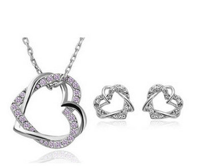 Diamond Heart Necklace Earring Set