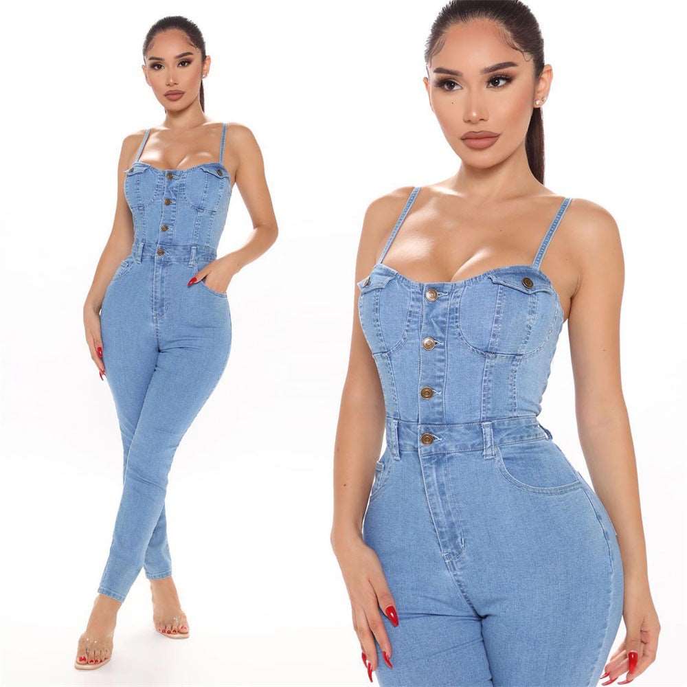 Casual Nightclub Denim Jumpsuit