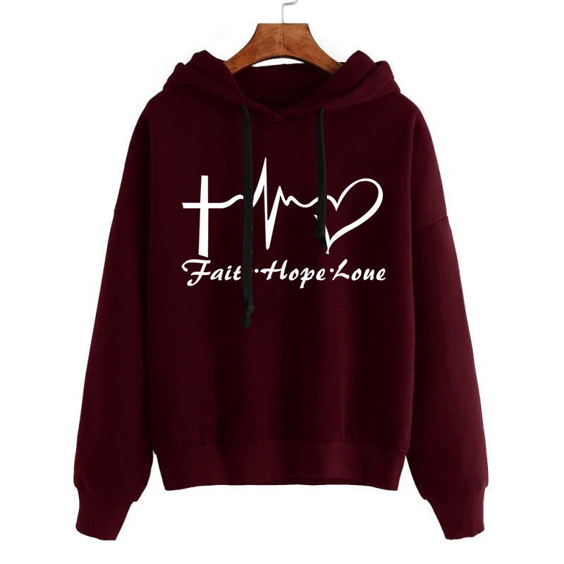 Heart Print Hoodie Sweatshirt Pullover