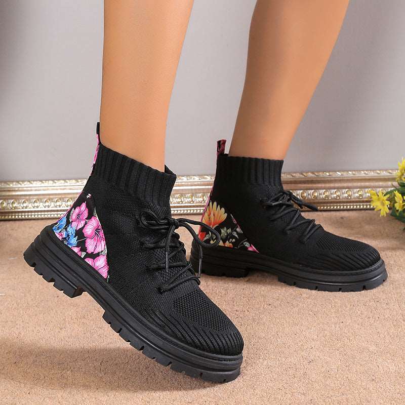 Floral Women Autumn Winter Ankle Boots