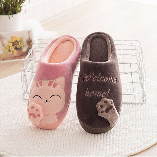 Cute Cat Slippers Women Men Winter