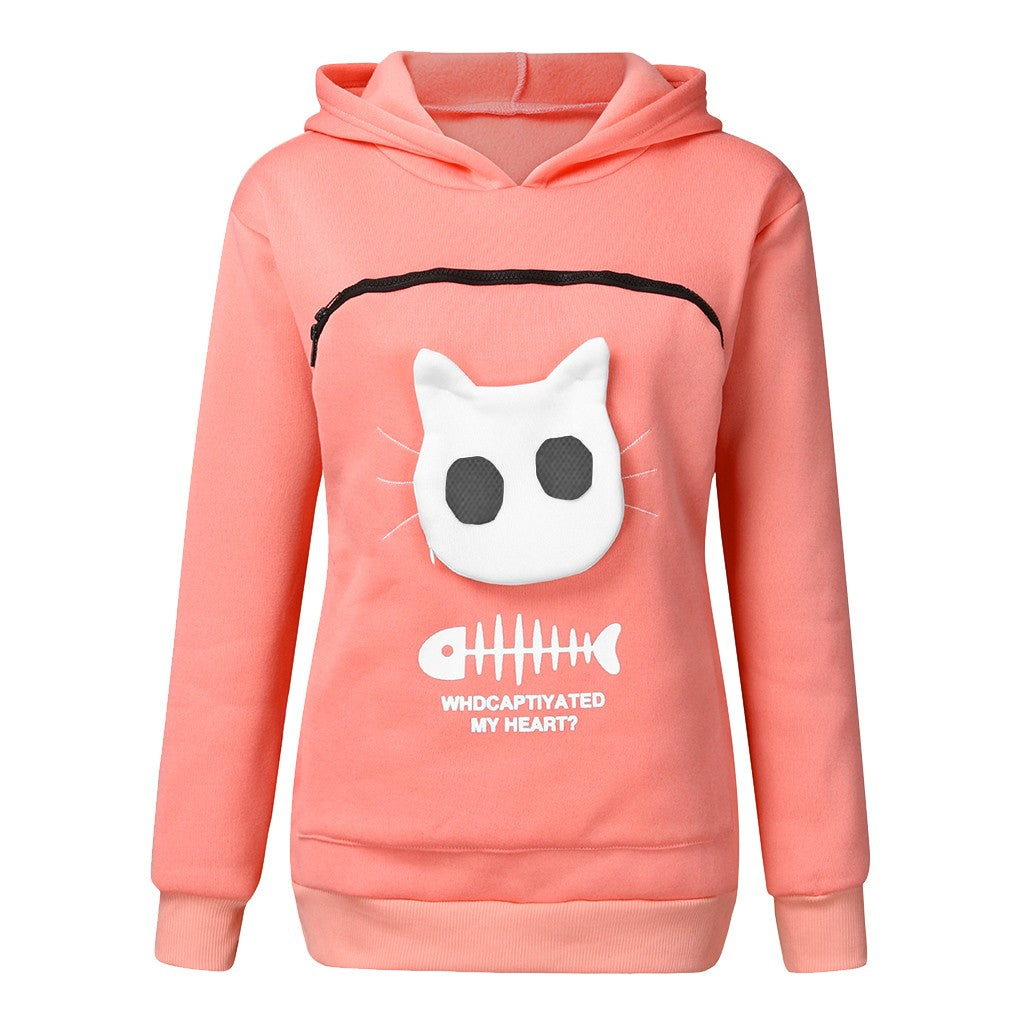 Women Hoodie Sweatshirt With Cat Pet Pocket