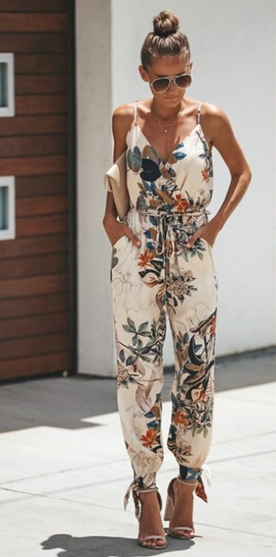 Women's Jumpsuit Flowers Print