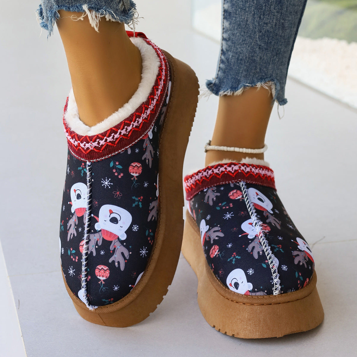 Women's Christmas Print Ankle Boots