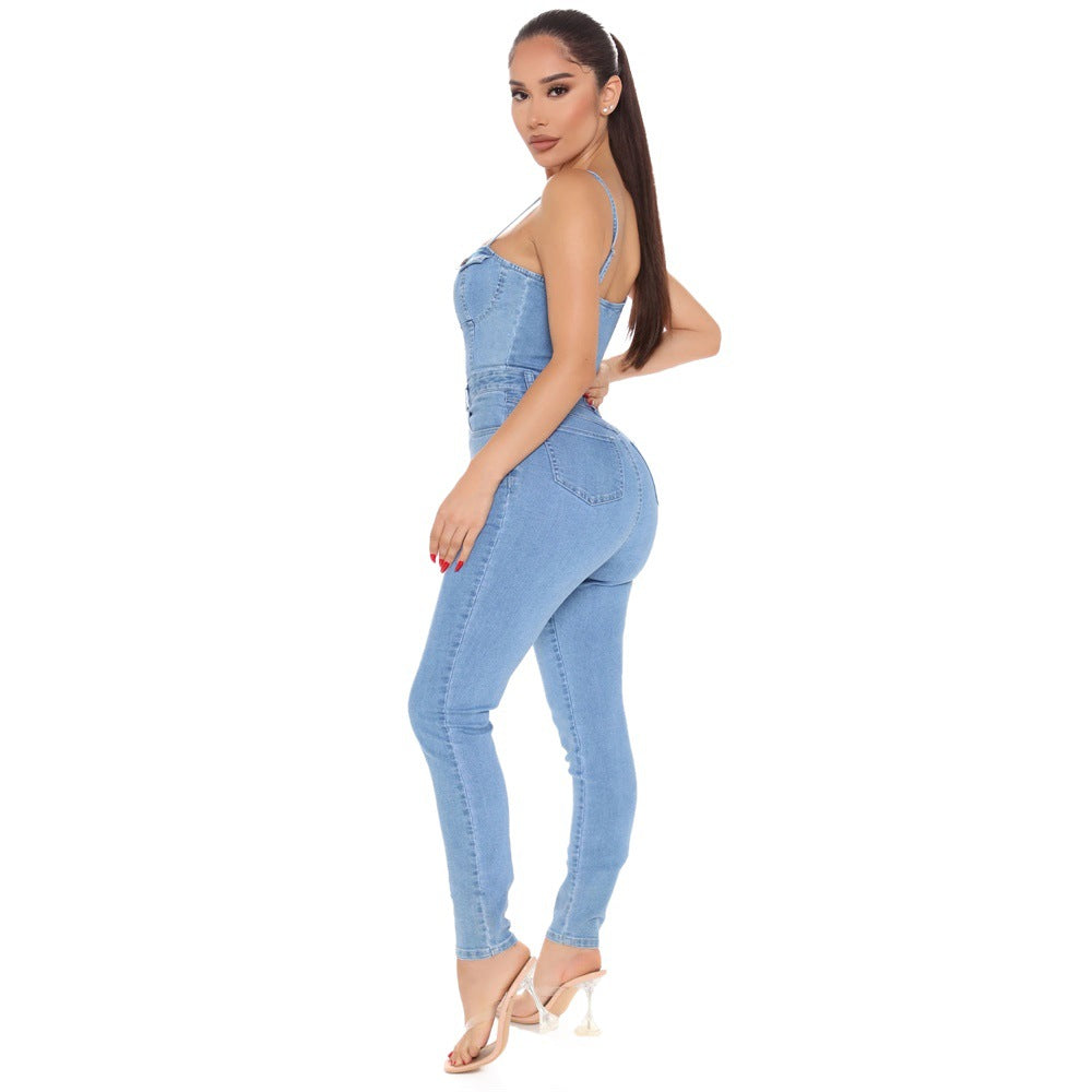 Casual Nightclub Denim Jumpsuit