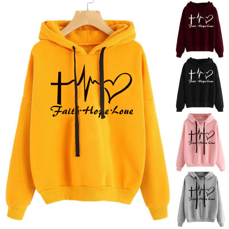 Heart Print Hoodie Sweatshirt Pullover