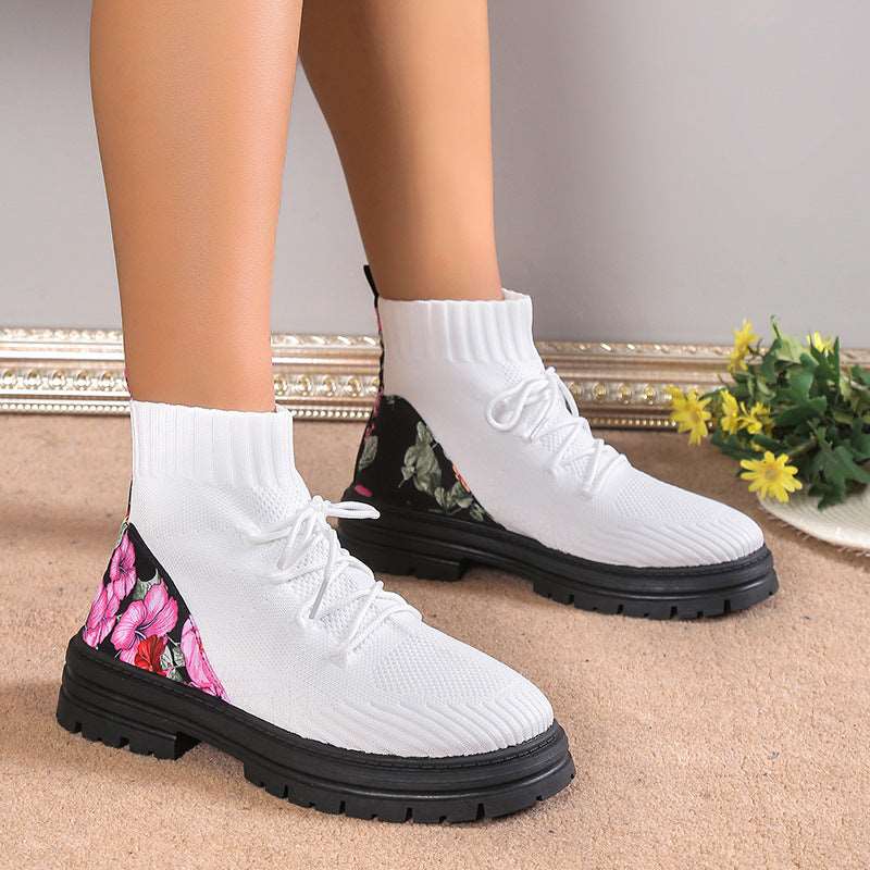 Floral Women Autumn Winter Ankle Boots