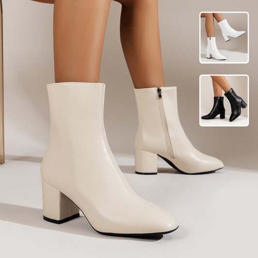 Chunky Heel Pointed boots Zipper