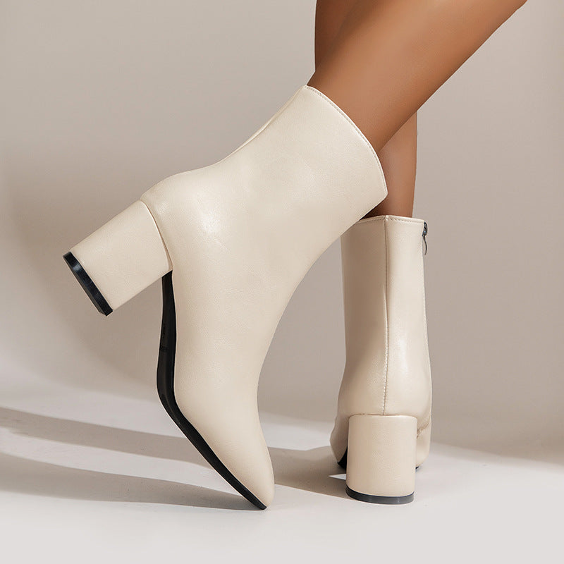 Chunky Heel Pointed boots Zipper