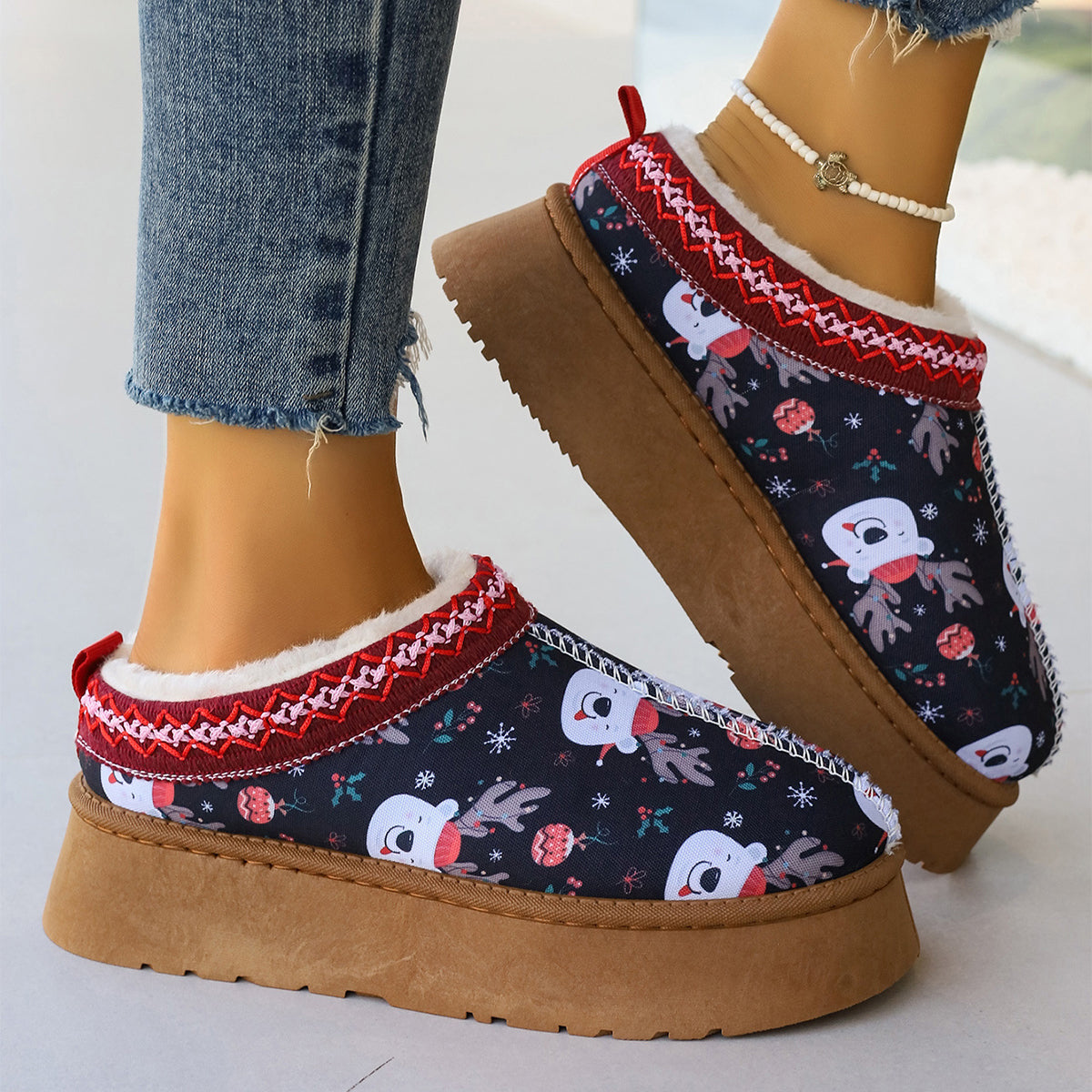 Women's Christmas Print Ankle Boots