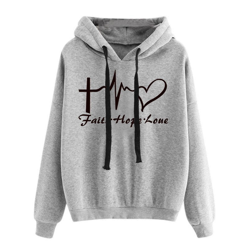 Heart Print Hoodie Sweatshirt Pullover