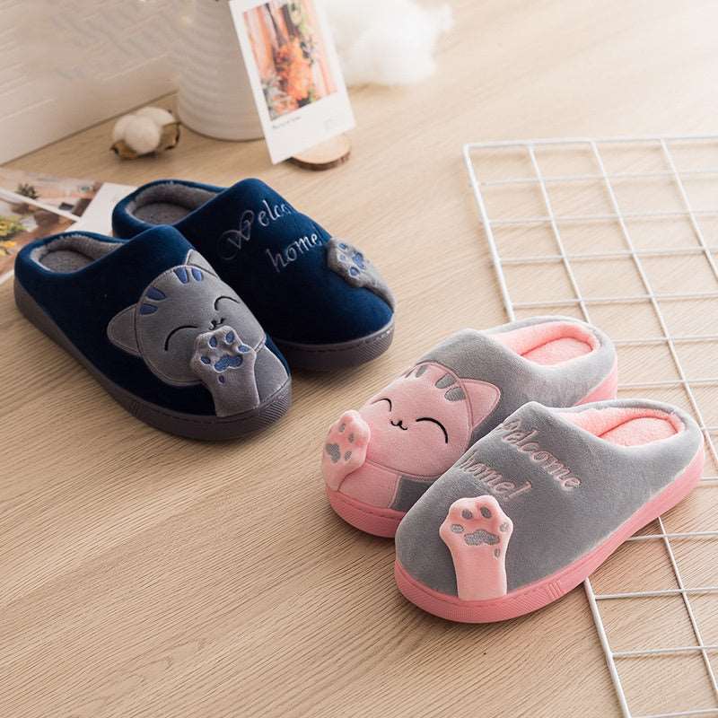 Cute Cat Slippers Women Men Winter