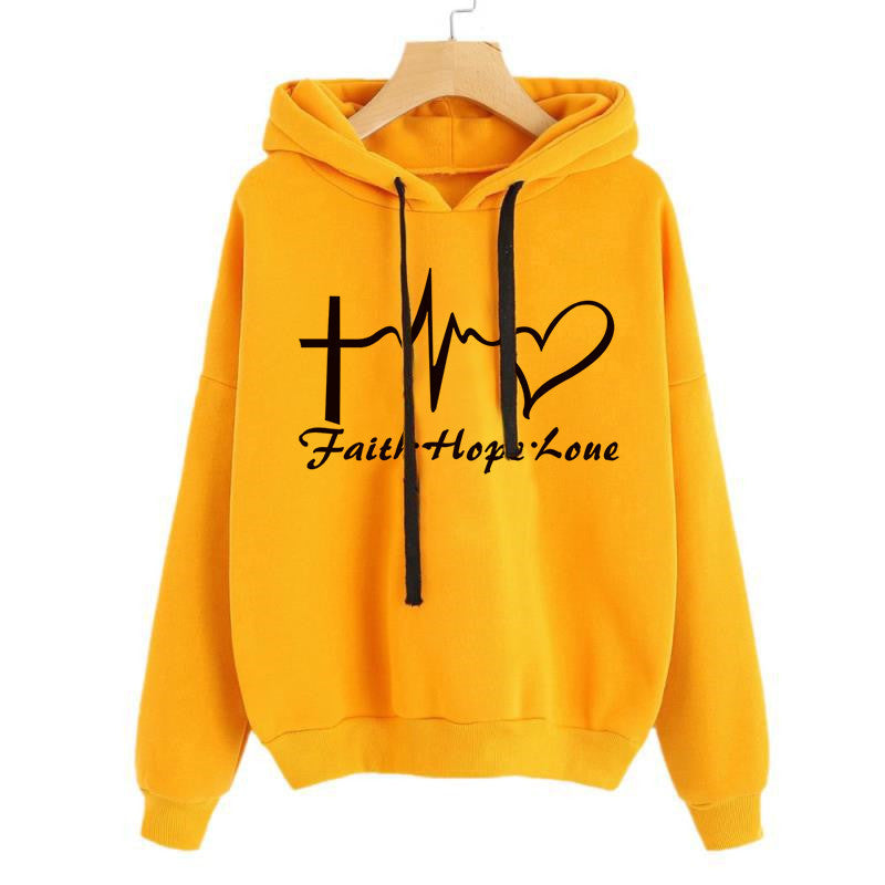 Heart Print Hoodie Sweatshirt Pullover