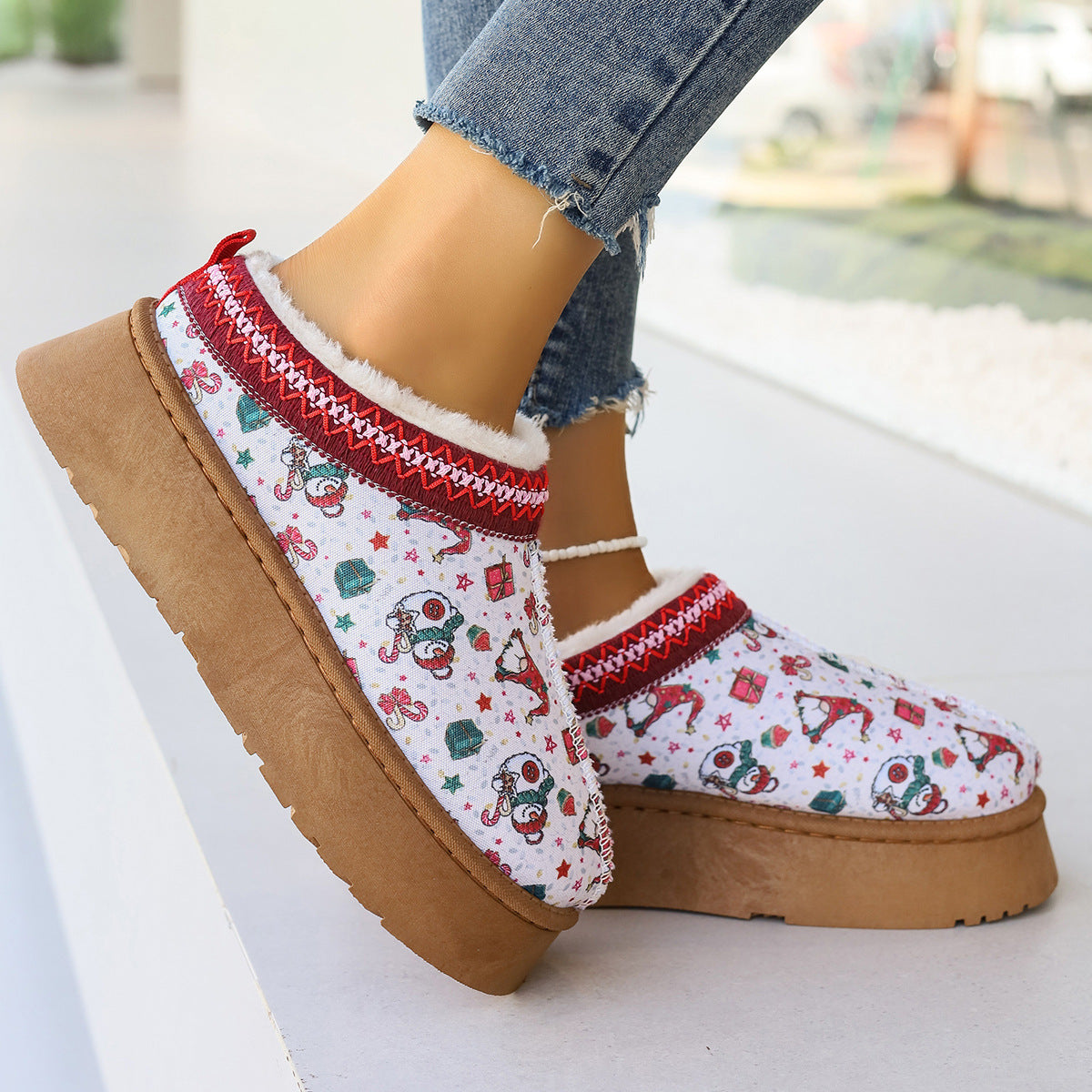 Women's Christmas Print Ankle Boots