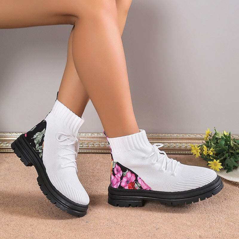 Floral Women Autumn Winter Ankle Boots